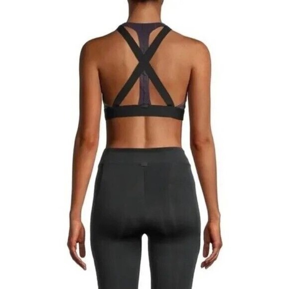 KORAL Black Skyscraper Striped criss croos back Sports Bra size M - Picture 4 of 8